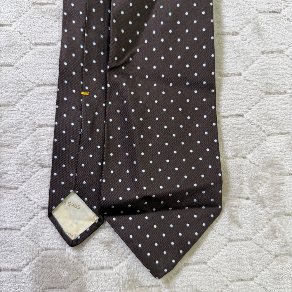 VTG Saks Fifth Avenue 100% Silk Men's Neck Tie Made In USA Brown Polka Dots